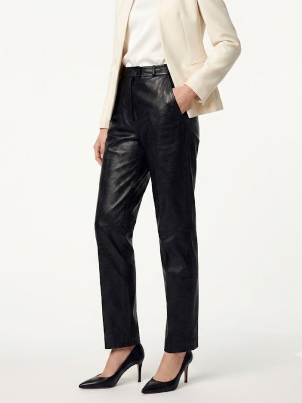 Vintage 100% Leather Pants Black High Rise Straight Leg Trousers size 38 US S/XS